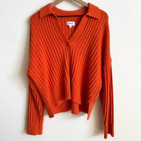 Pistola Orange Textured Slouchy Polo Sweater Women's Medium NWOT - Picture 2 of 6